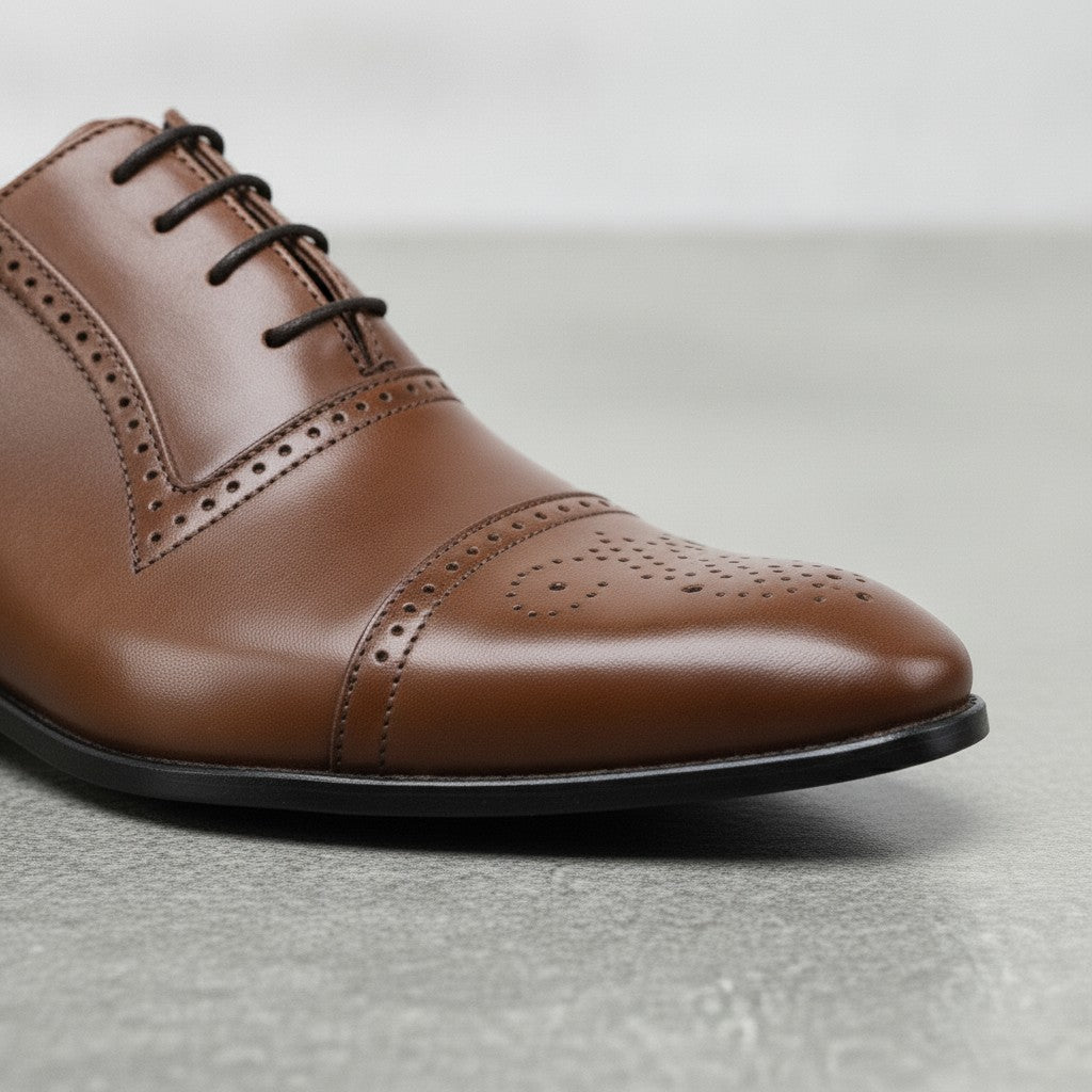 Men's Brown Cap-Toe Leather Oxfords — Aspall