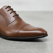 Men's Brown Cap-Toe Leather Oxfords — Aspall