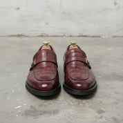 Men's Burgundy Crocodile-Embossed Leather Monk Strap Loafers — Worthing — Worthing