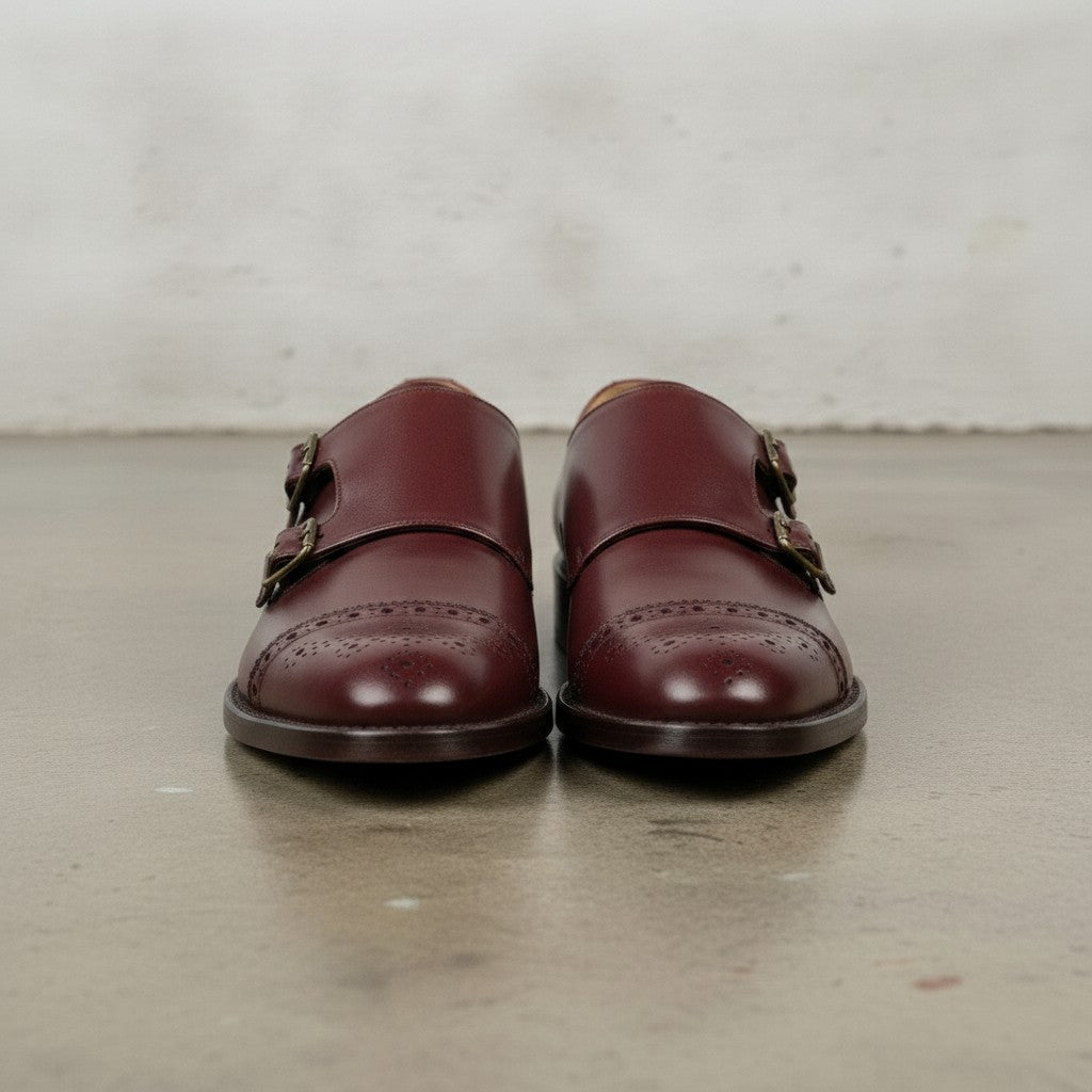 Men's Burgundy Cap-Toe Leather Double Monk Strap Shoes — Tunbridge — Tunbridge