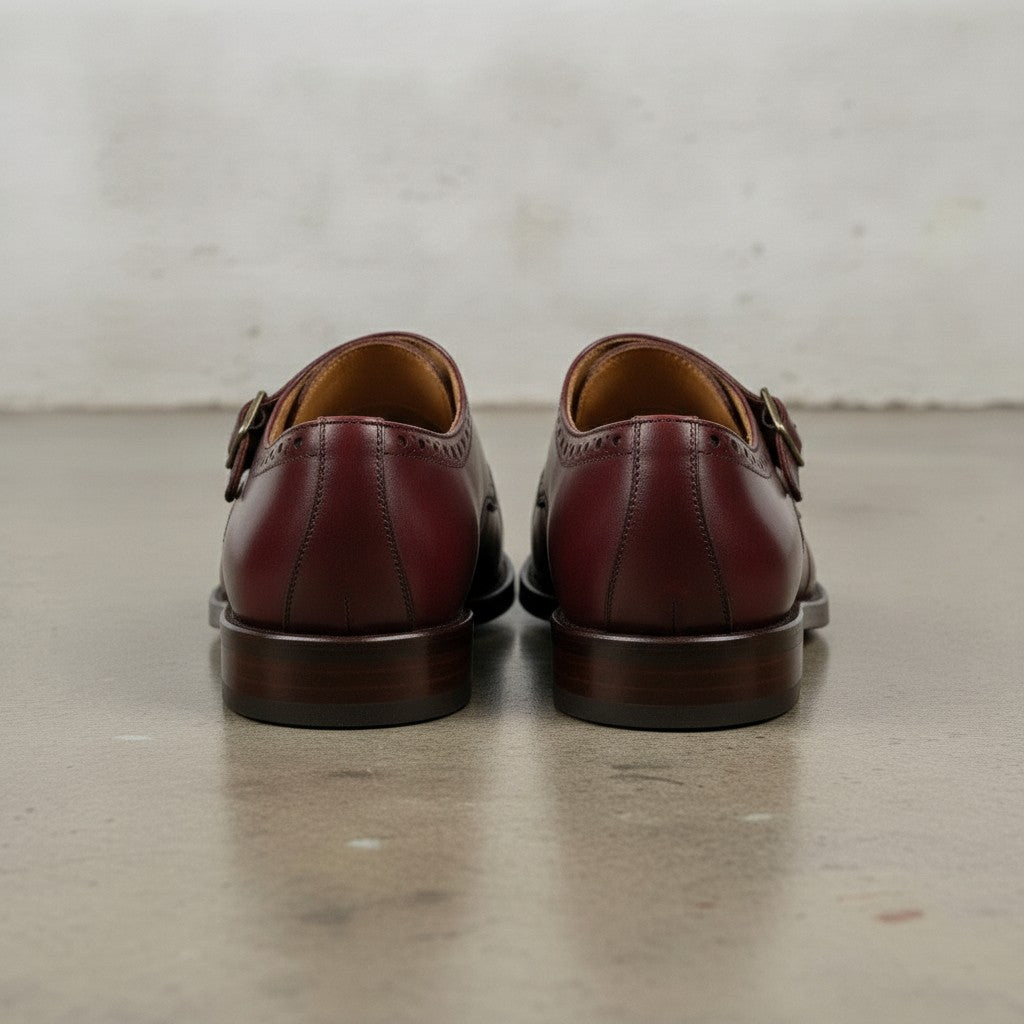 Men's Burgundy Cap-Toe Leather Double Monk Strap Shoes — Tunbridge — Tunbridge