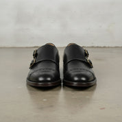 Men's Black Cap-Toe Leather Double Monk Strap Shoes — Tunbridge