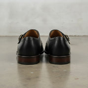 Men's Black Cap-Toe Leather Double Monk Strap Shoes — Tunbridge