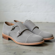 Men's Royal Light Gray Cap-Toe Suede Double Monk Strap Shoes — Newmarket