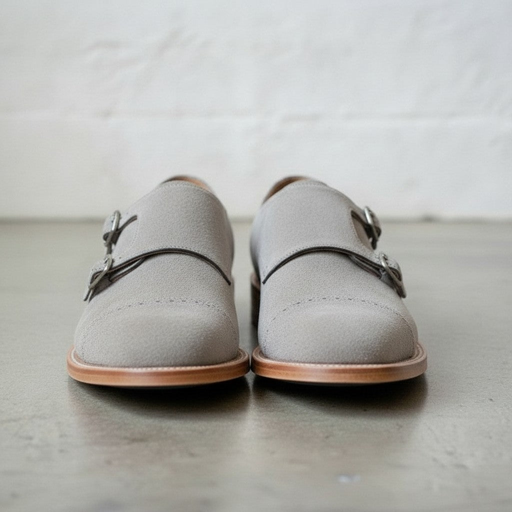 Men's Royal Light Gray Cap-Toe Suede Double Monk Strap Shoes — Newmarket