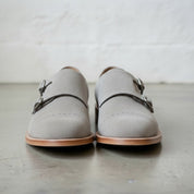 Men's Royal Light Gray Cap-Toe Suede Double Monk Strap Shoes — Newmarket