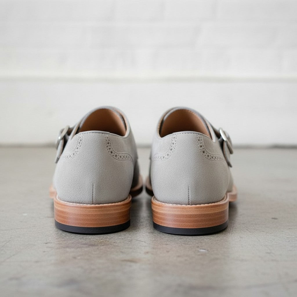 Men's Royal Light Gray Cap-Toe Suede Double Monk Strap Shoes — Newmarket