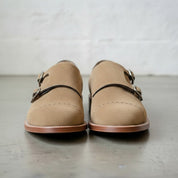 Men's Royal Tan Cap-Toe Suede Double Monk Strap Shoes — Newmarket