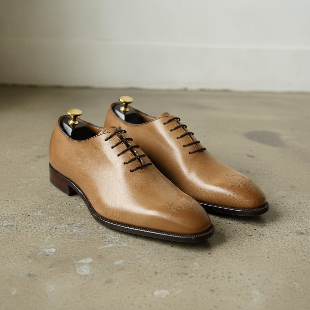 Men's Dark Tan Plain-Toe Leather Oxfords — Dunstan