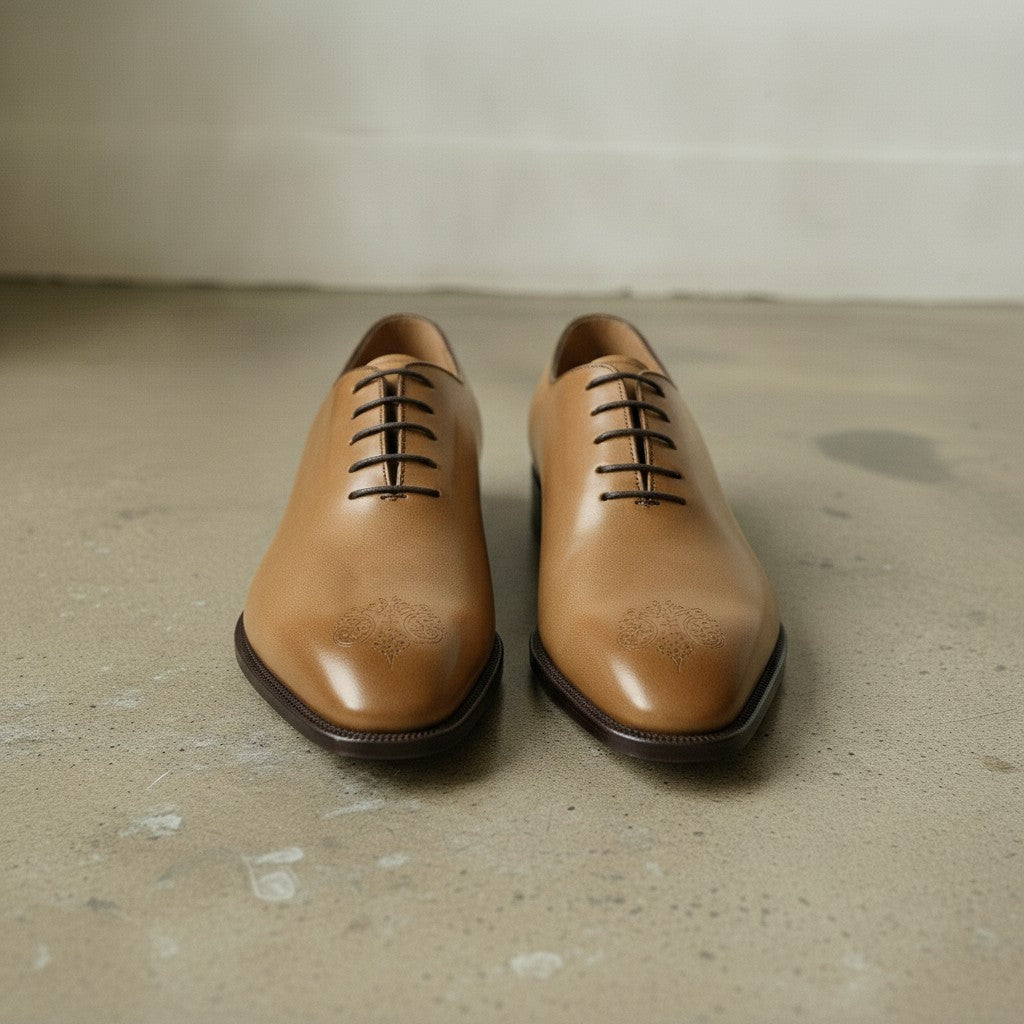 Men's Dark Tan Plain-Toe Leather Oxfords — Dunstan