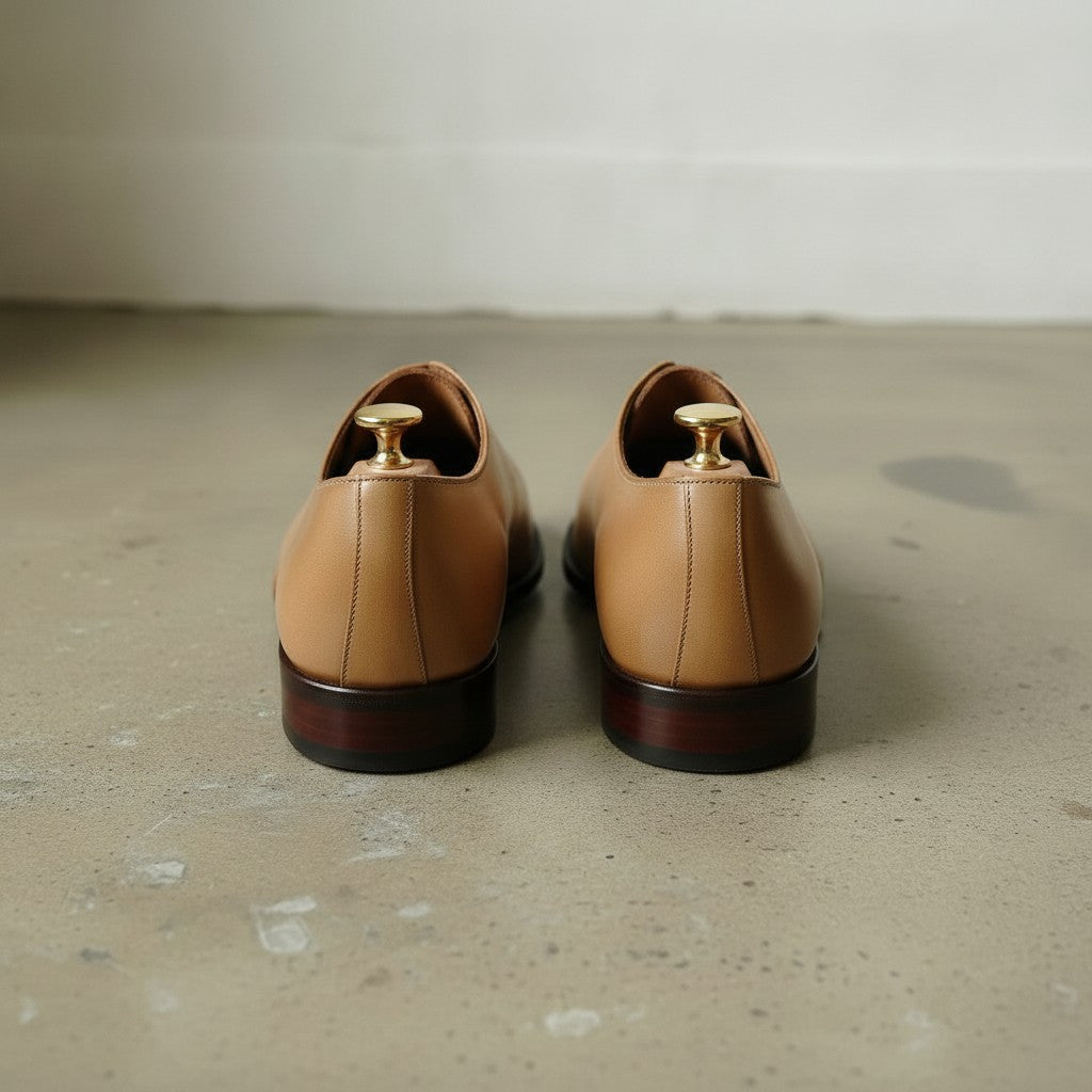 Men's Dark Tan Plain-Toe Leather Oxfords — Dunstan
