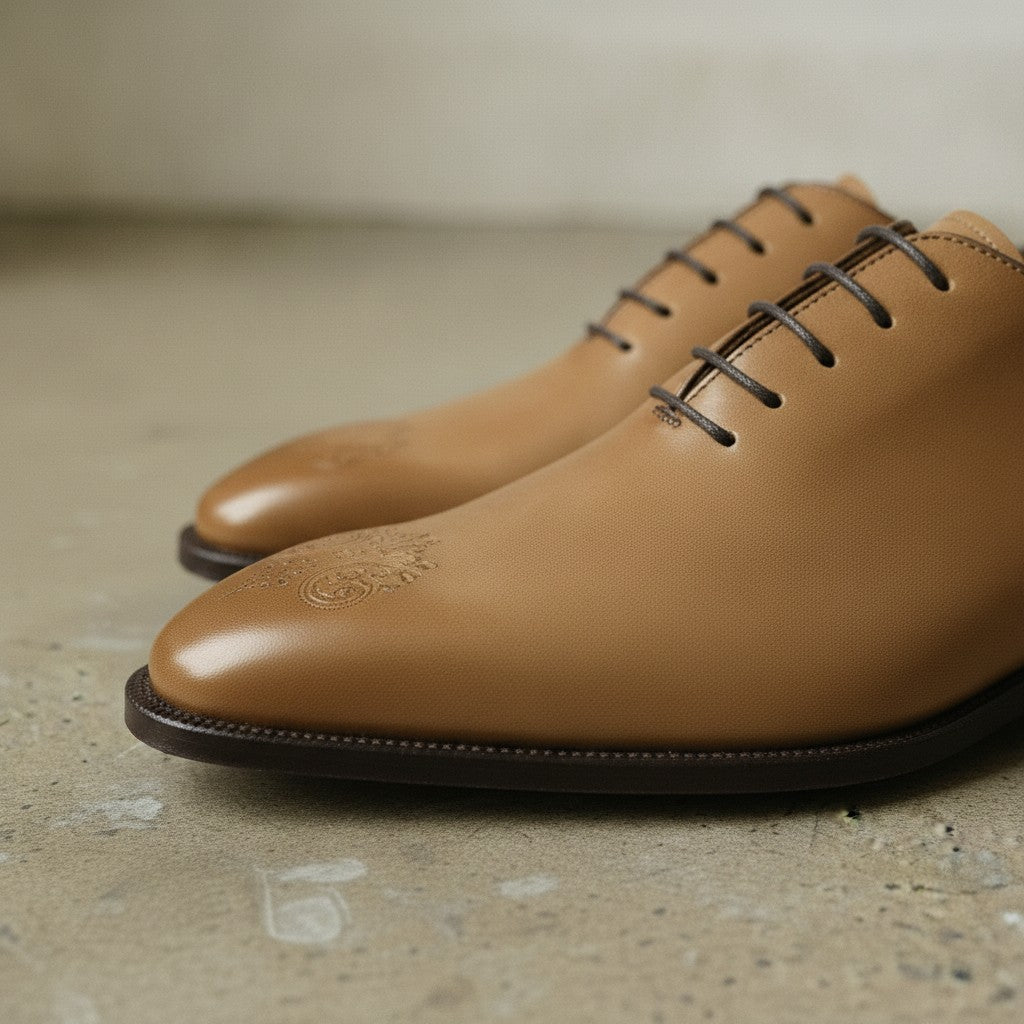 Men's Dark Tan Plain-Toe Leather Oxfords — Dunstan