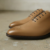Men's Dark Tan Plain-Toe Leather Oxfords — Dunstan