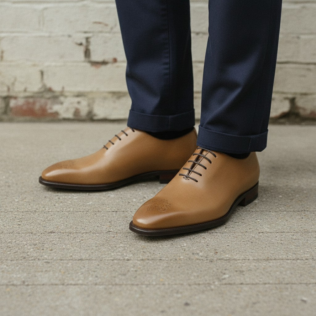Men's Dark Tan Plain-Toe Leather Oxfords — Dunstan