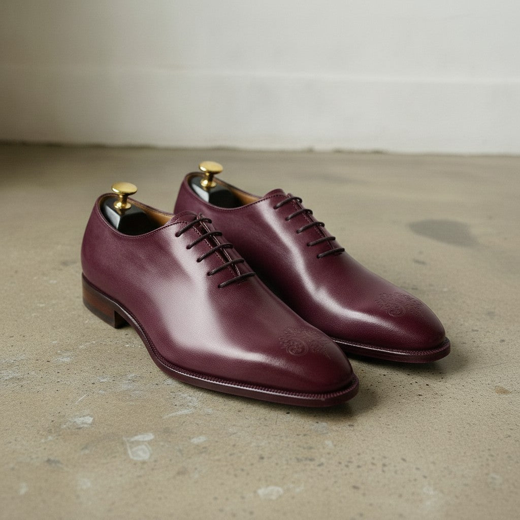 Men's Burgundy Plain-Toe Leather Oxfords — Dunstan
