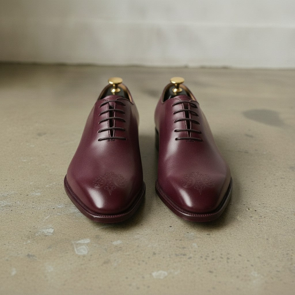 Men's Burgundy Plain-Toe Leather Oxfords — Dunstan