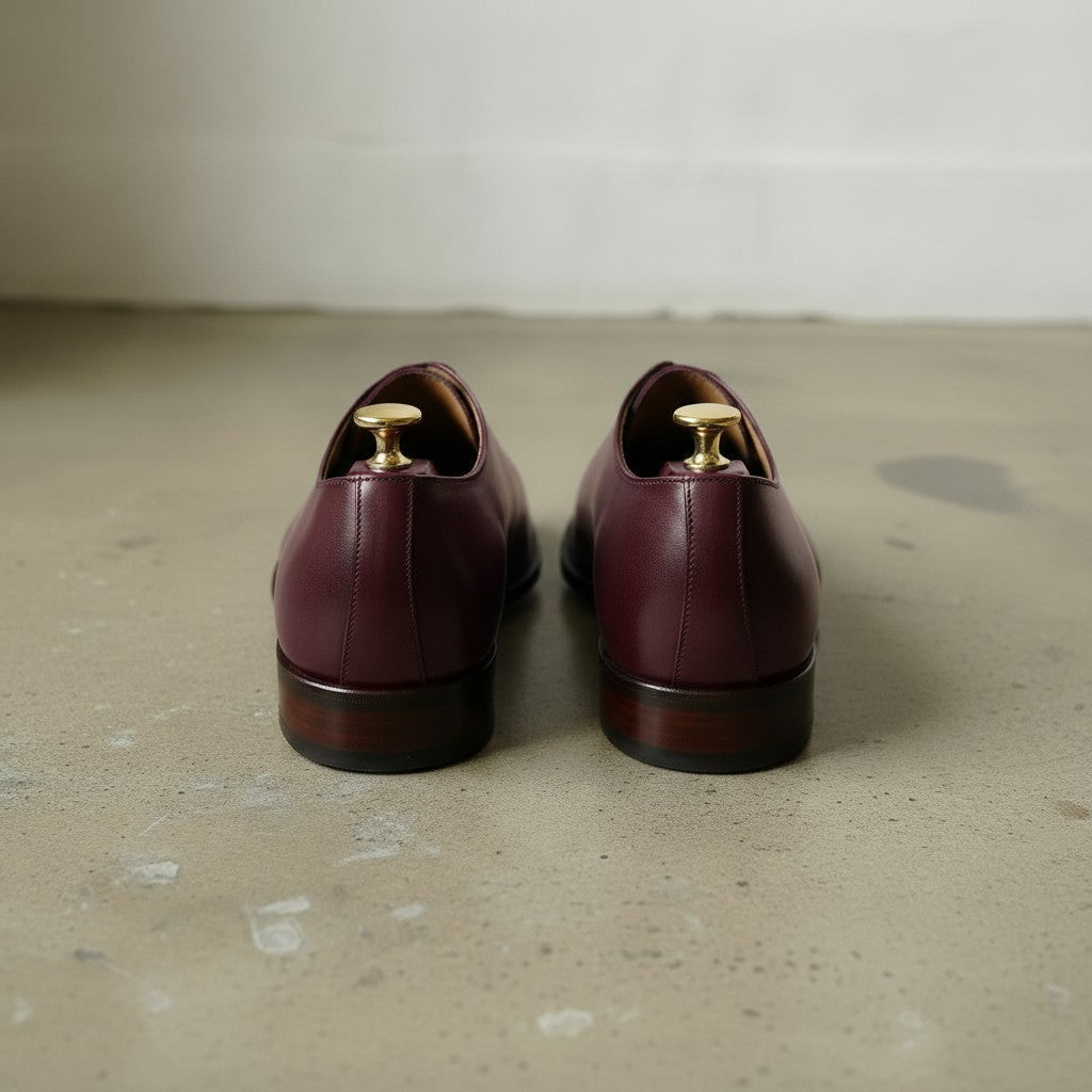 Men's Burgundy Plain-Toe Leather Oxfords — Dunstan