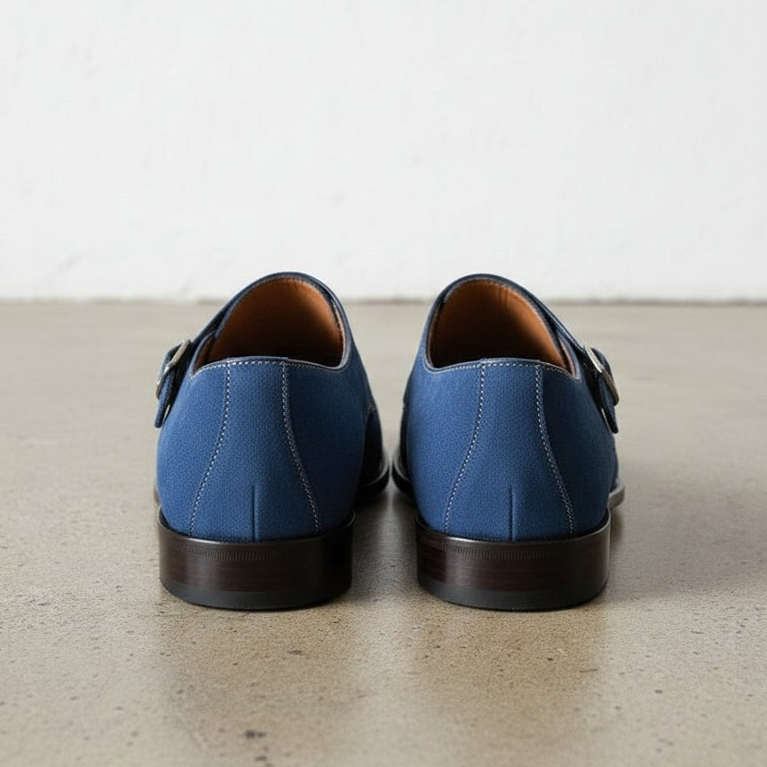 Men's Royal Blue Handmade Suede Monk Strap Shoes