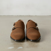 Men's Brown Cap-Toe Suede Double Monk Strap Shoes — Awbridge