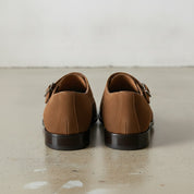 Men's Brown Cap-Toe Suede Double Monk Strap Shoes — Awbridge