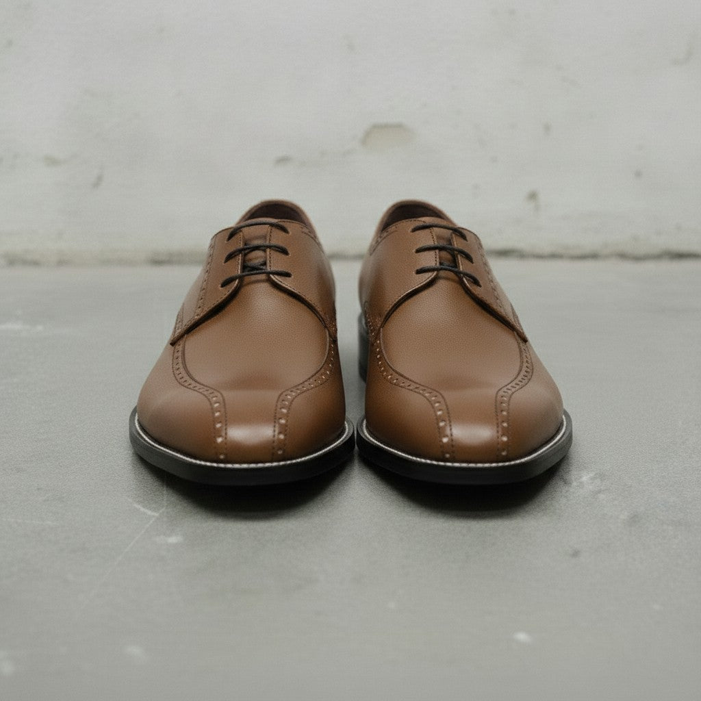 Men's Brown Apron-Toe Leather Derby Shoes — Falkirk