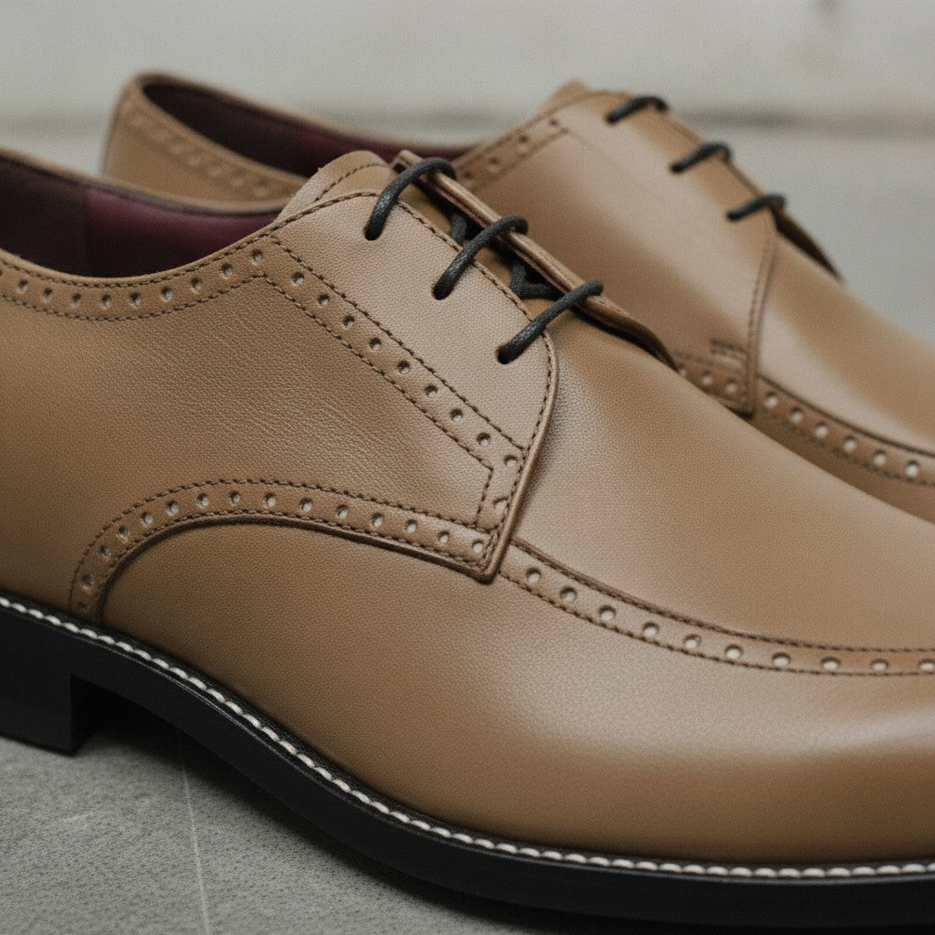 Men's Tan Apron-Toe Leather Derby Shoes — Falkirk