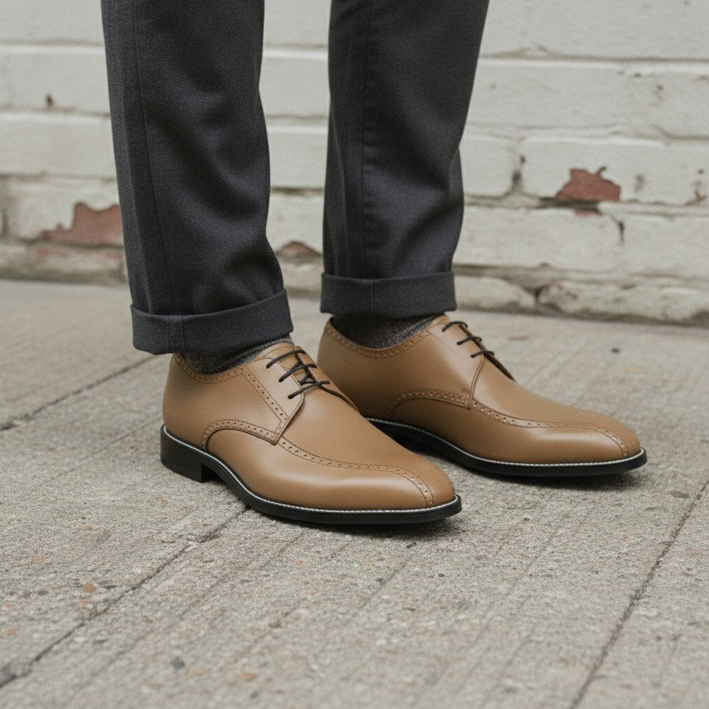 Men's Tan Apron-Toe Leather Derby Shoes — Falkirk