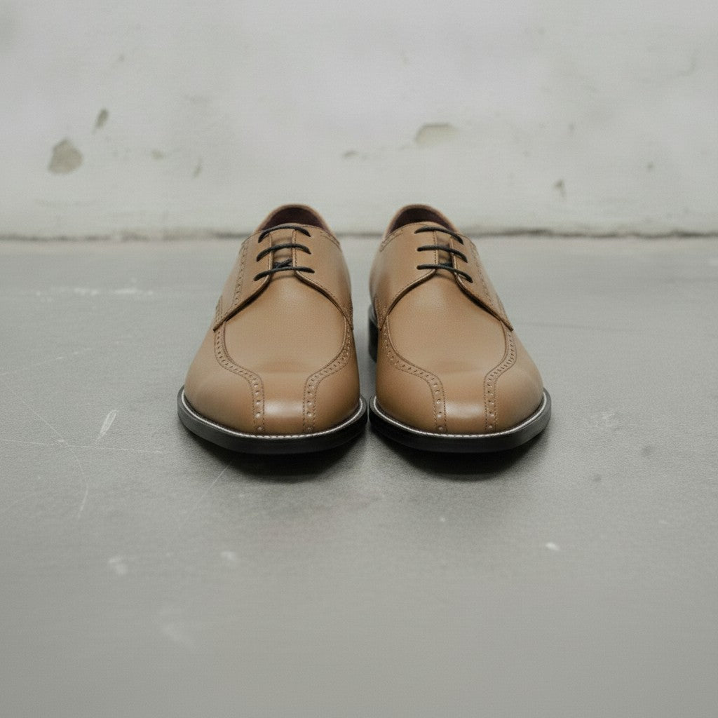 Men's Tan Apron-Toe Leather Derby Shoes — Falkirk