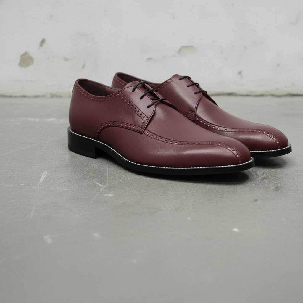 Men's Burgundy Apron-Toe Leather Derby Shoes — Falkirk — Falkirk
