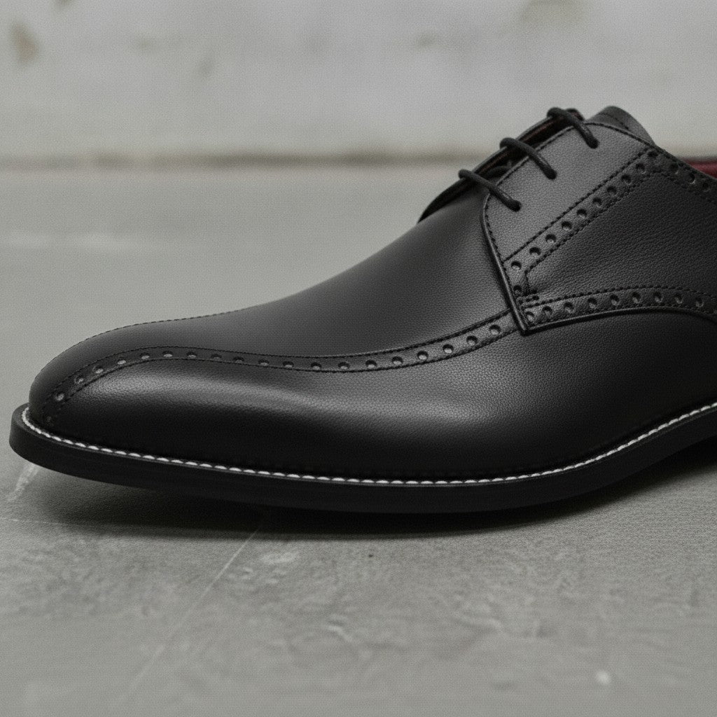 Men's Black Apron-Toe Leather Derby Shoes — Falkirk