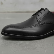 Men's Black Apron-Toe Leather Derby Shoes — Falkirk