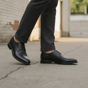 Men's Black Apron-Toe Leather Derby Shoes — Falkirk