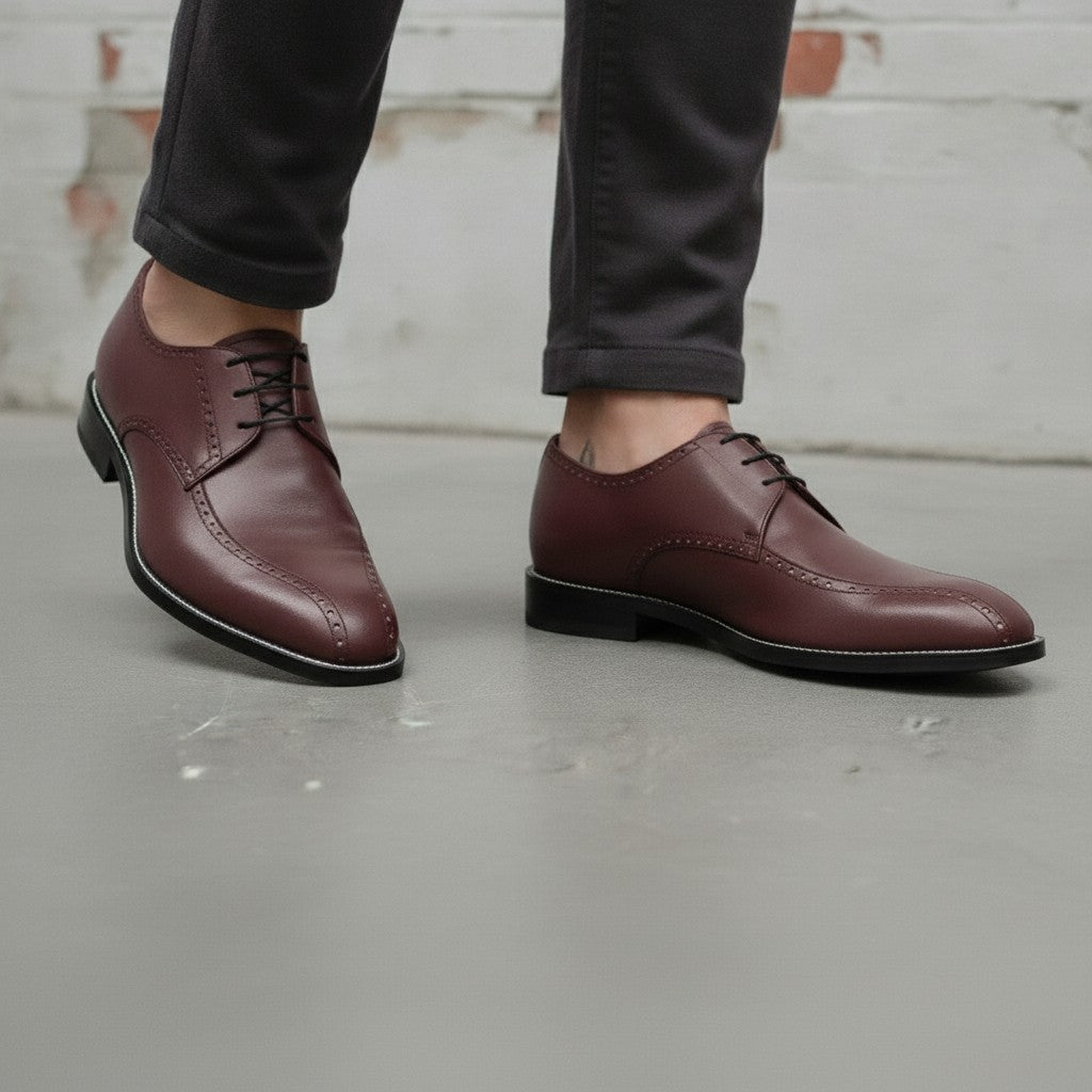 Men's Burgundy Apron-Toe Leather Derby Shoes — Falkirk — Falkirk