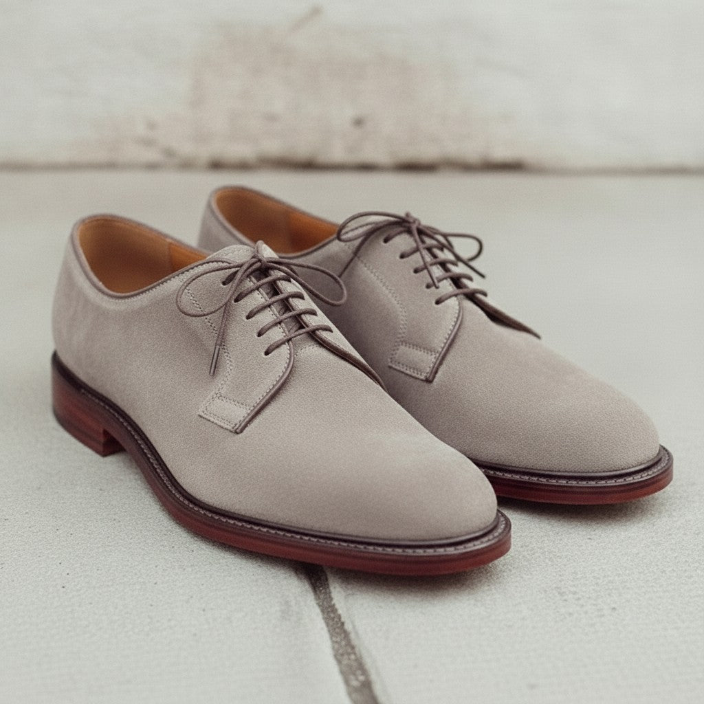 Men's Light Gray Suede Plain-Toe Derby Shoes — Andrewes