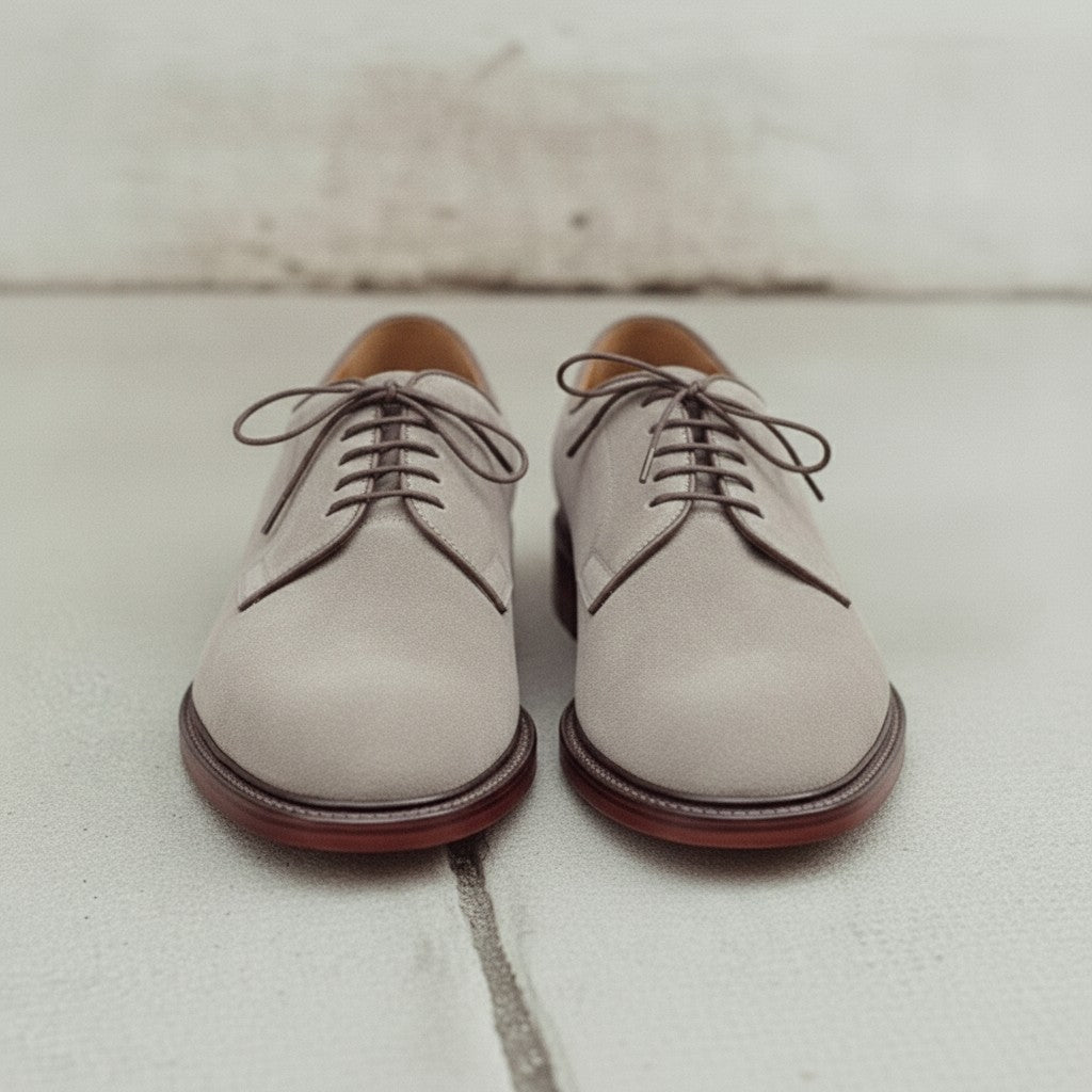 Men's Light Gray Suede Plain-Toe Derby Shoes — Andrewes