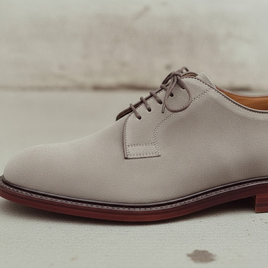 Men's Light Gray Suede Plain-Toe Derby Shoes — Andrewes