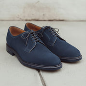 Men's Navy Blue Suede Plain-Toe Derby Shoes — Andrewes