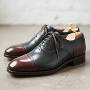 Men's Dark Green and Brown Cap-Toe Leather Oxfords — Bunting — Bunting