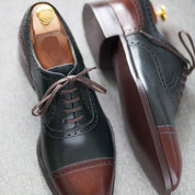 Men's Dark Green and Brown Cap-Toe Leather Oxfords — Bunting — Bunting