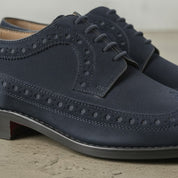 Navy Blue Wingtip Suede Derby — Hobart