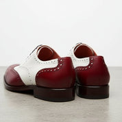 Men's White and Burgundy Wingtip Leather Spectator Oxfords — Thompson — Thompson