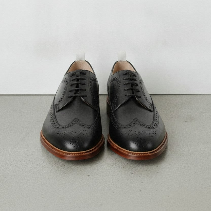 Men's Black Wingtip Leather Derby Brogues — Arkendale