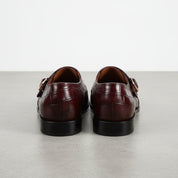Men's Burgundy Crocodile-Embossed Leather Double Monk Strap Shoes — Heddon — Heddon