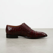 Men's Burgundy Crocodile-Embossed Leather Double Monk Strap Shoes — Heddon — Heddon