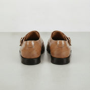 Men's Tan Crocodile-Embossed Leather Double Monk Strap Shoes — Heddon — Heddon