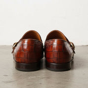 Men's Brown Crocodile-Embossed Leather Double Monk Shoes — Bowman — Bowman