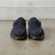 Men's Navy Blue Apron-Toe Suede Monk Strap Shoes — Bagborough