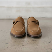 Men's Tan Apron-Toe Suede Monk Strap Shoes — Bagborough