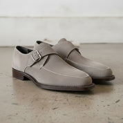 Men's Light Gray Apron-Toe Suede Monk Strap Shoes — Bagborough — Bagborough