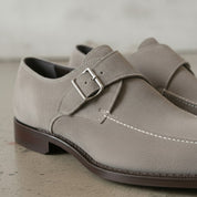 Men's Light Gray Apron-Toe Suede Monk Strap Shoes — Bagborough — Bagborough
